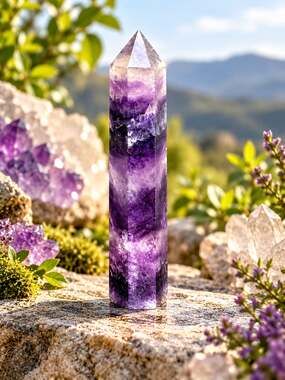 Natural Purple Fluorite Crystal Obelisk Spiritual Healing Tower Wand Gem Stone
